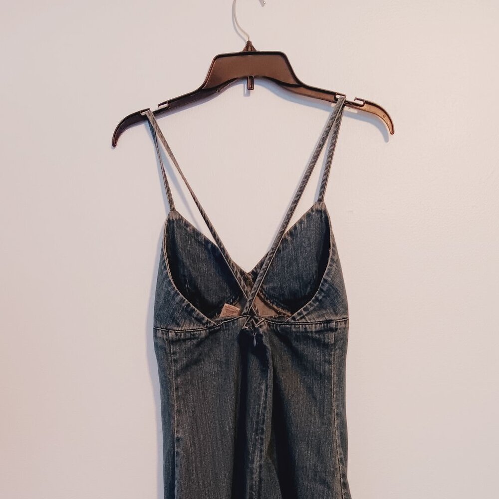 Vintage 90s Y2K Route 66 Dark Wash Denim Dress with Criss-cross Straps - Picture 3 of 7